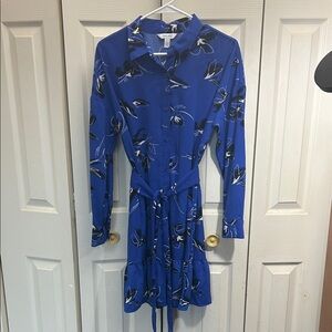 Nine West Blue Floral Long Sleeve Dress